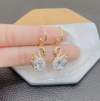 White Swan Crystal Earrings Easy To Wear