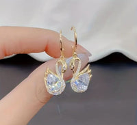 White Swan Crystal Earrings Easy To Wear