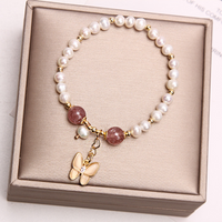 Butterfly Pearl Bracelet With Purple Beads