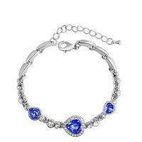 Silver Diamond Stone Bracelet Blue Sapphire Crystal Heart