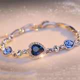 Silver Diamond Stone Bracelet Blue Sapphire Crystal Heart