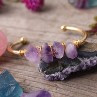 Natural Amethysts Quartz Womens Open Bangle Bracelet