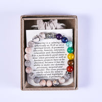 Healing 7 Chakras Lucky Buddha Natural Stone Bracelet Zebra Jasper with Gift Box