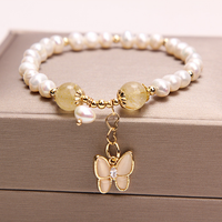 Butterfly Pearl Bracelet With Purple Beads