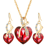 Red Heart Jewelry Set Necklace With Earrings Set Crystal Quince Collection or Bridal