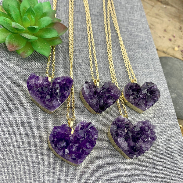 Amethyst Crystal Stone Heart Necklace