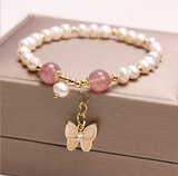 Butterfly Pearl Bracelet With Purple Beads