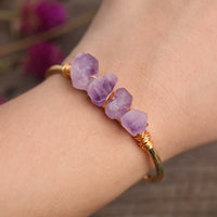 Natural Amethysts Quartz Womens Open Bangle Bracelet