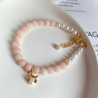 Rose Quartz & Pearl Natural Bracelet Gold Plated