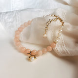 Rose Quartz & Pearl Natural Bracelet Gold Plated