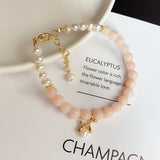 Rose Quartz & Pearl Natural Bracelet Gold Plated