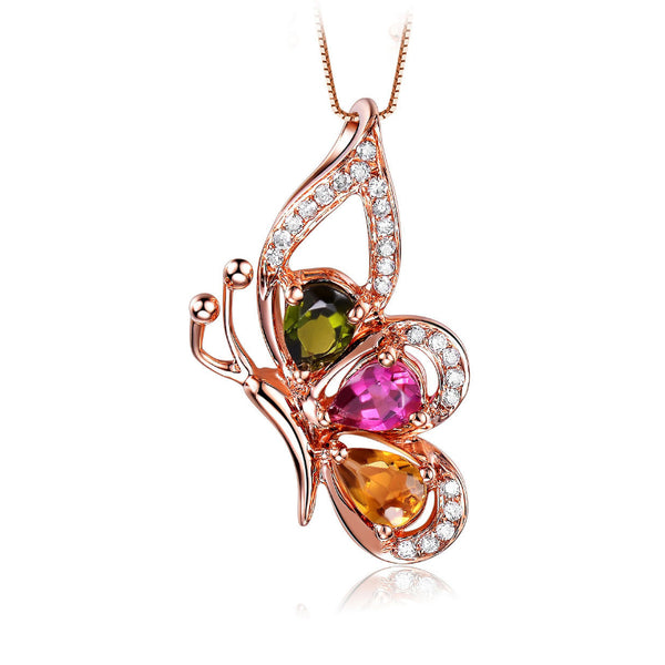 Butterfly Diamond Rose Gold Necklace Zircon Crystal Charm