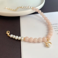 Rose Quartz & Pearl Natural Bracelet Gold Plated