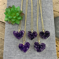 Amethyst Crystal Stone Heart Necklace