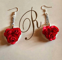 Red Heart Flowered Earrings Silver