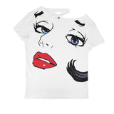 Funny Face Red Lips Woman Sexy Cold Shoulder White Shirt