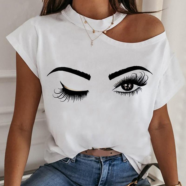 Eyelash Sexy Cute White Cold Shoulder Womans Shirt