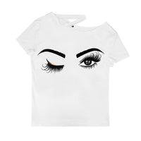 Eyelash Sexy Cute White Cold Shoulder Womans Shirt