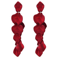 RED Bohemian Colorful Rose Petal Earrings Fashion Show Model Long Tassel Earrings Silver Needles Drop Earrings