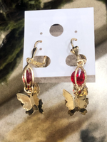 Butterfly Dangly Earrings With Color Stone In Middle - Quince Gift