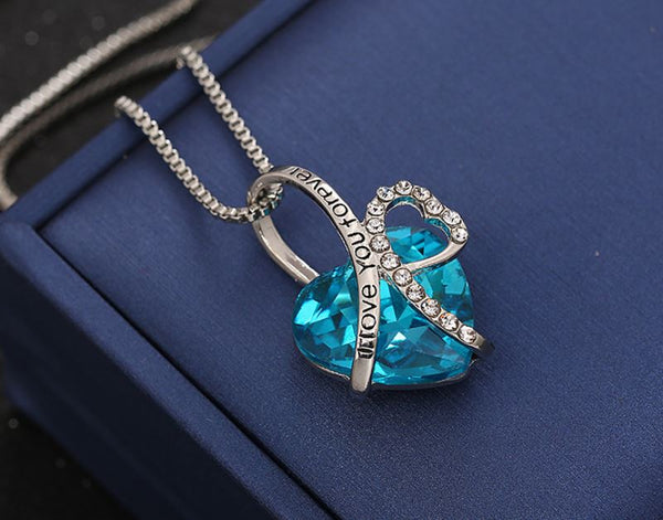 Blue Lovers Heart Necklace Shiny Silver Quince Collection _ I Love You Forever