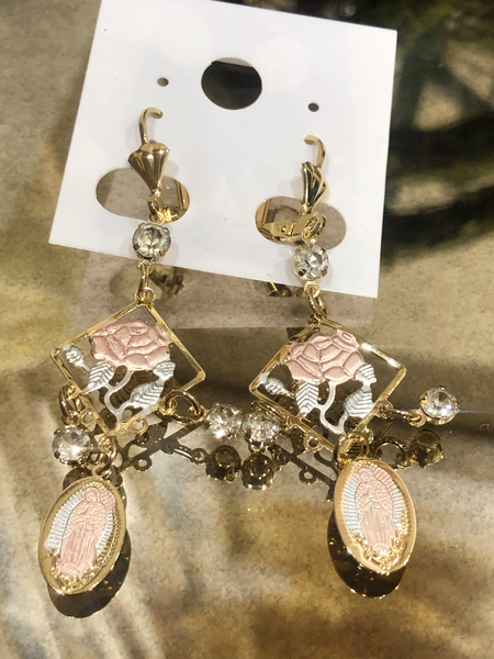 Dangly Rose Gold Earrings Our Lady of Guadalupe