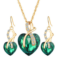 Green Heart Jewelry Set Necklace With Earrings Set Crystal Quince Collection or Bridal