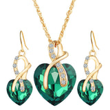 Green Heart Jewelry Set Necklace With Earrings Set Crystal Quince Collection or Bridal