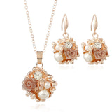 Rose Gold Flowered Pearl Necklace and Earring Set - Quince Collection