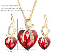 Red Heart Jewelry Set Necklace With Earrings Set Crystal Quince Collection or Bridal