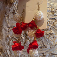 Red Flowered Dangly Fashion Show Earrings