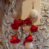 Red Flowered Dangly Fashion Show Earrings