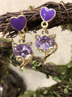 Purple Crystal Heart Earrings