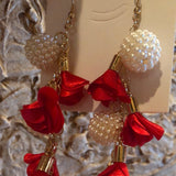 Red Flowered Dangly Fashion Show Earrings