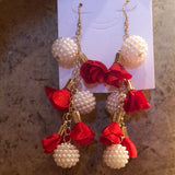 Red Flowered Dangly Fashion Show Earrings