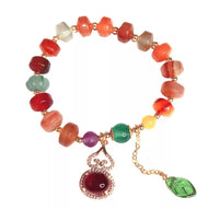 Natural Agate Gemstone Bracelet With Dangling Red Stone Charm