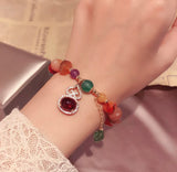 Natural Agate Gemstone Bracelet With Dangling Red Stone Charm