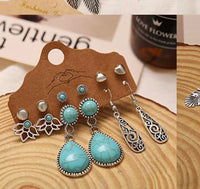 6 Pairs of Boho Blue Earrings AntiAllergenic