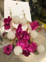 Pink Flowered Fashion Show Dangly Earrings