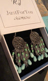 Boho Teal Danly Silver Earrings