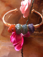 Carnelian - Amethyst - and Green Natural Quartz Bangle Bracelet