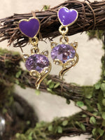 Purple Crystal Heart Earrings