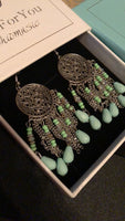 Boho Teal Danly Silver Earrings