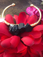 Black Natural Quartz Bangle Bracelet