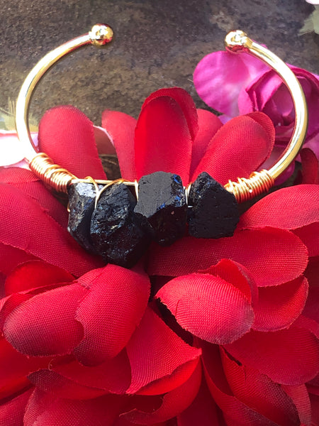 Black Natural Quartz Bangle Bracelet