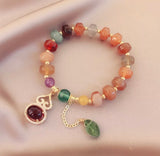 Natural Agate Gemstone Bracelet With Dangling Red Stone Charm