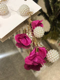 Pink Flowered Fashion Show Dangly Earrings