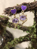 Purple Crystal Heart Earrings