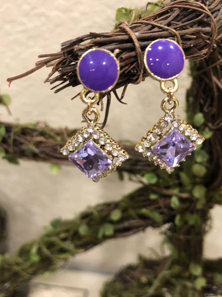 Purple Squared Shiny Dangle Earrings - Quince Collection