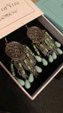 Boho Teal Danly Silver Earrings